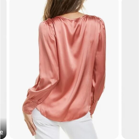 Rebecca Taylor Tailored Long Sleeve Charmeuse Silk Top Burnt Rose NWT size 12 - Picture 7 of 12